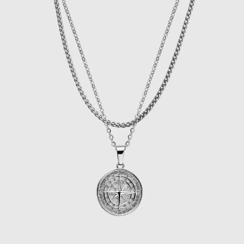 Men's North Star T - Silver Tone Pure Titanium Steel Pendant with Stainless Steel Round Box Chain Set - 24-Inch and 3mm Rope Chain