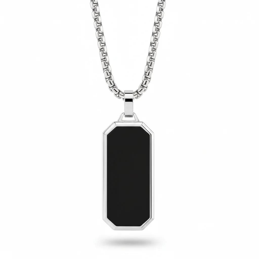Men's and Boys Black Hawk Crest - Pure Stainless Steel 24 Inch Round Box Chain