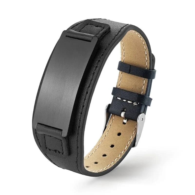 Men's and Boys Darkmatter Strap Black - Genuine Braided Leather Bracelet Set - 8 Inch