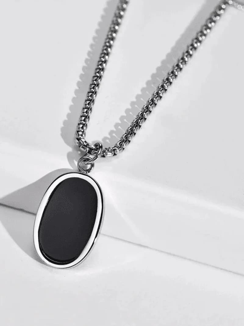 Men's and Boys Eclipse Black - Pure Titanium Steel Pendant with 24 Inch Round Box Chain