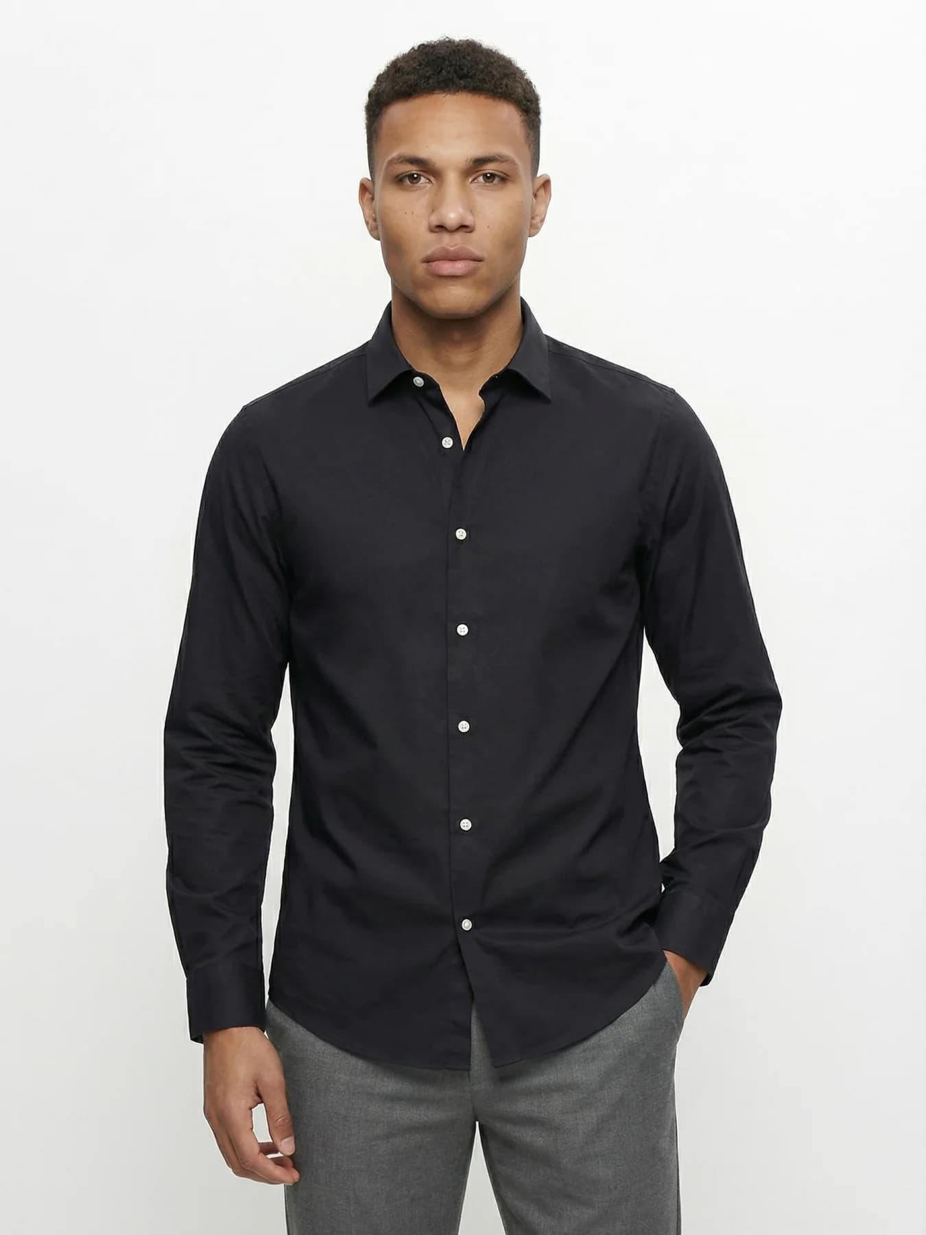 Men's Black Slim Fit Cotton Shirt