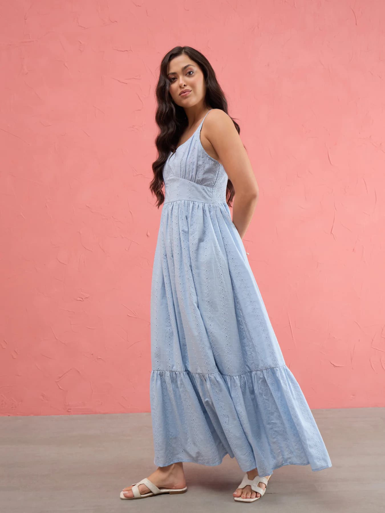 Women's Blue Casual Fit & Flared Solid Sleeveless Dress