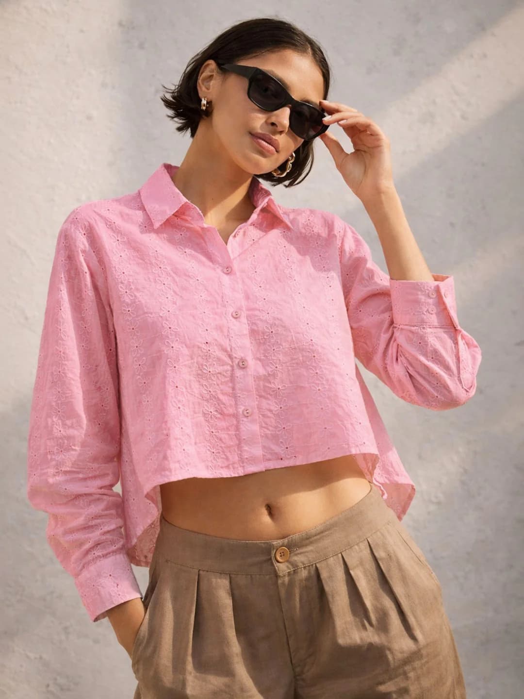 Women's Pink Casual Regular Fit Solid Full Sleeves Shirt