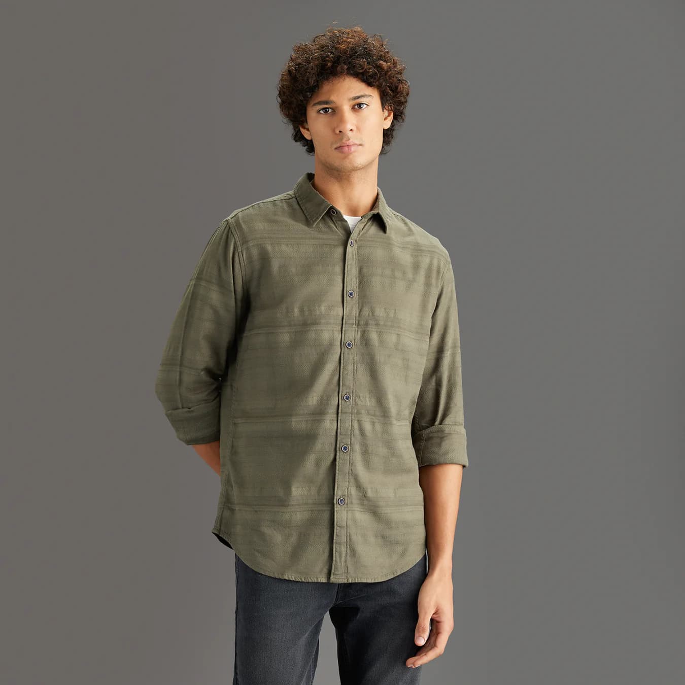 Men's Green Casual Full Sleeves Shirt