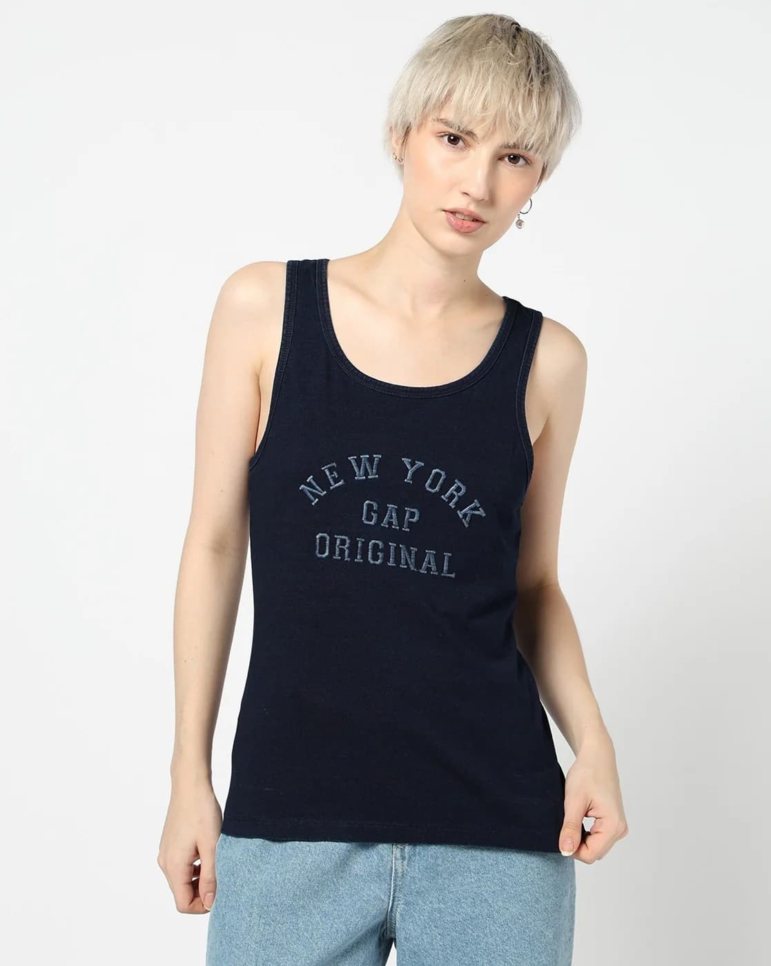 Women's Blue Casual Regular Fit Sleeveless Tank