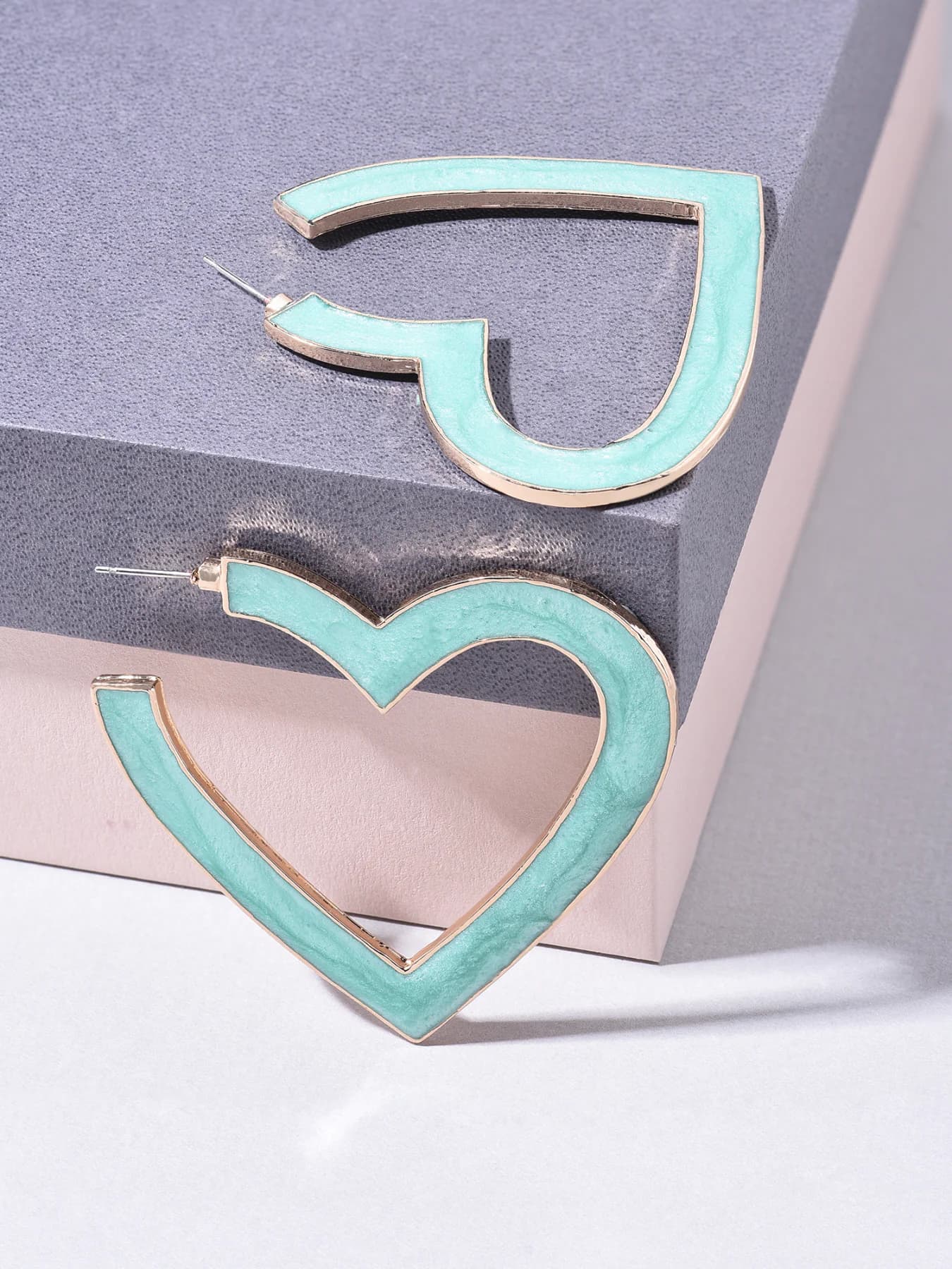 Women's Green Enamel Heart Shape Contemporary Semi Hoop Earring