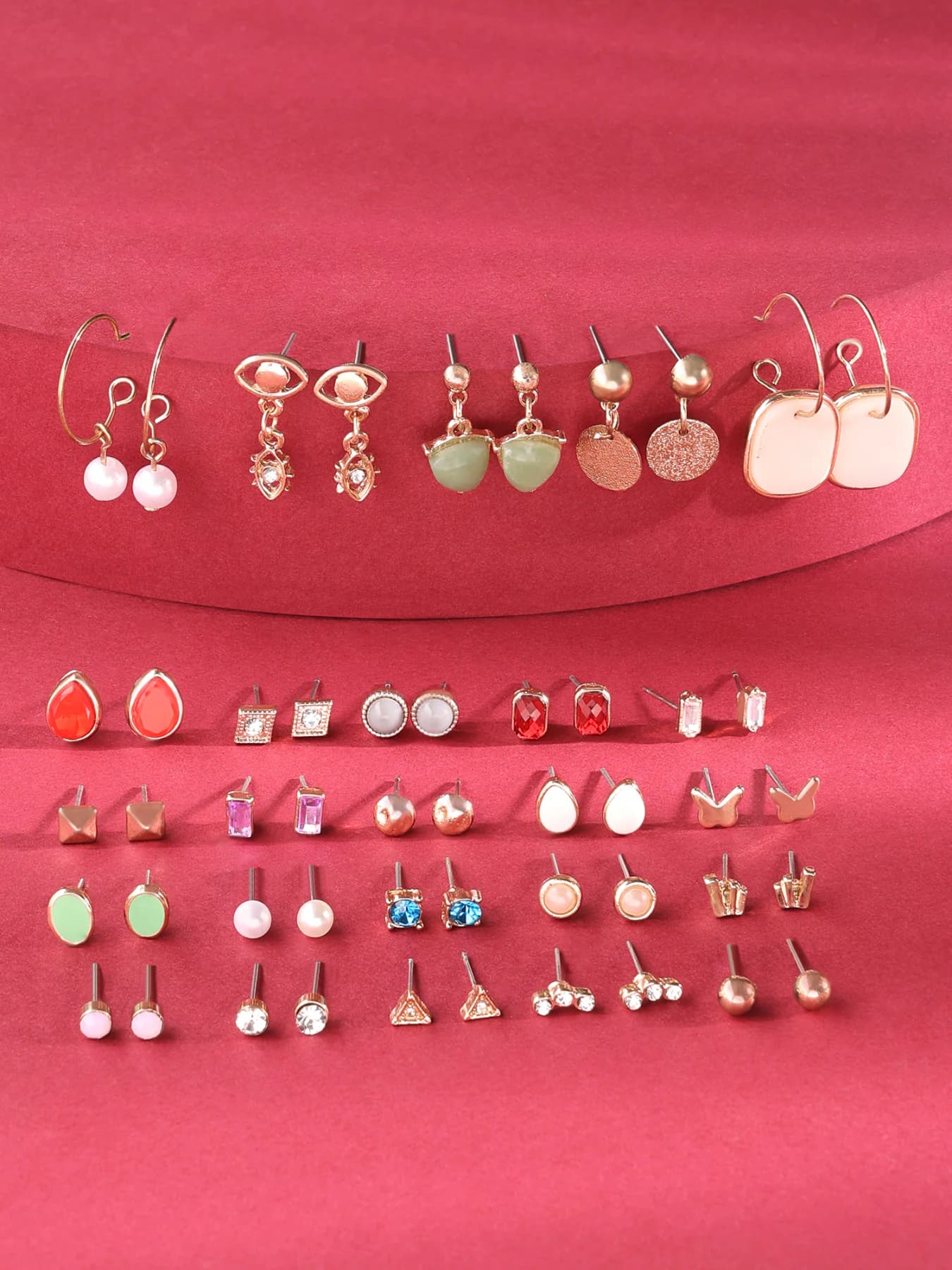Women's Multicolor Classy Contemporary Studs Drops and Semi Hoops Earring - Pack of 25