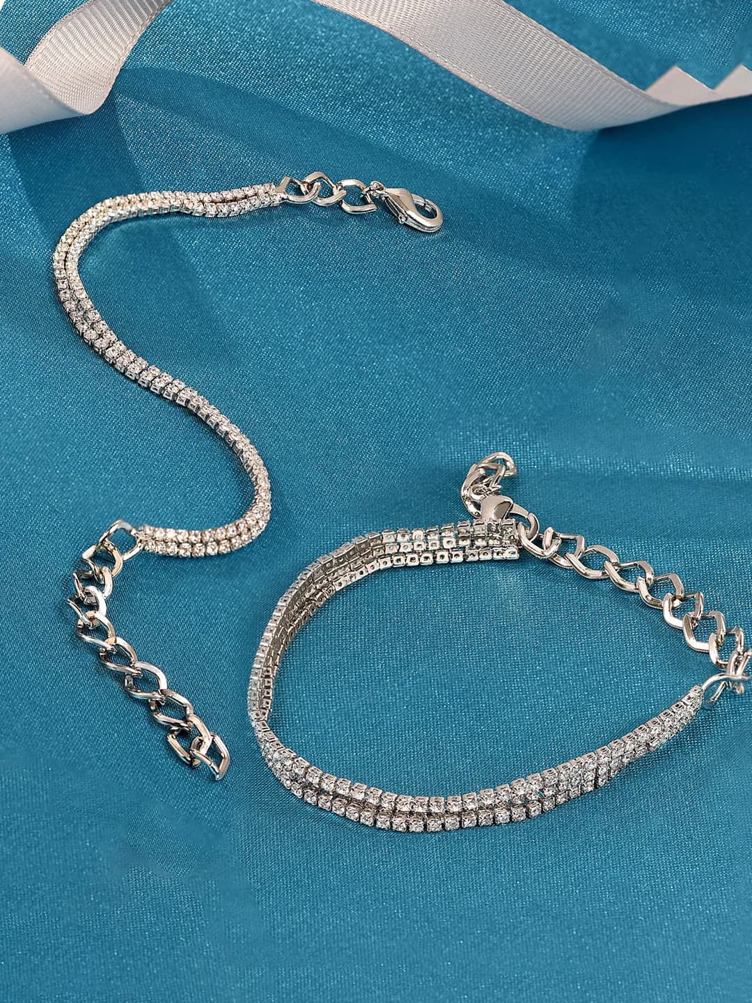 Women's Silver Tone Cubic Zirconia Contemporary Tennis Bracelets - Pack of 2