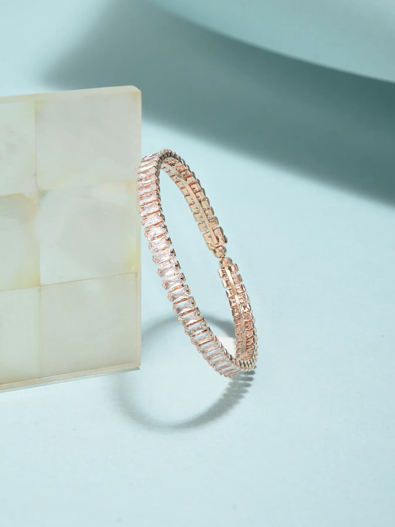 Women's Rose Gold Cubic Zirconia Contemporary Tennis Bracelets - Pack of 2