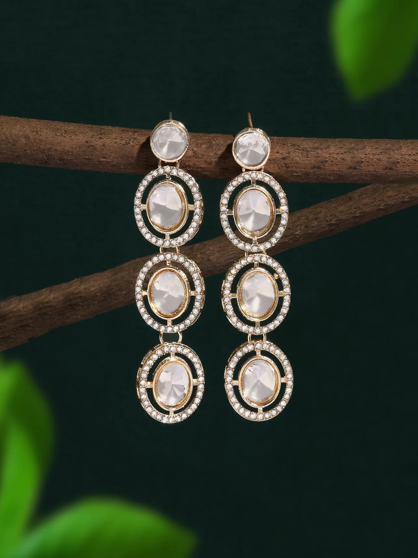 Women's Gold Tone Dazzling Austrian Diamonds Embellished Drop Earrings