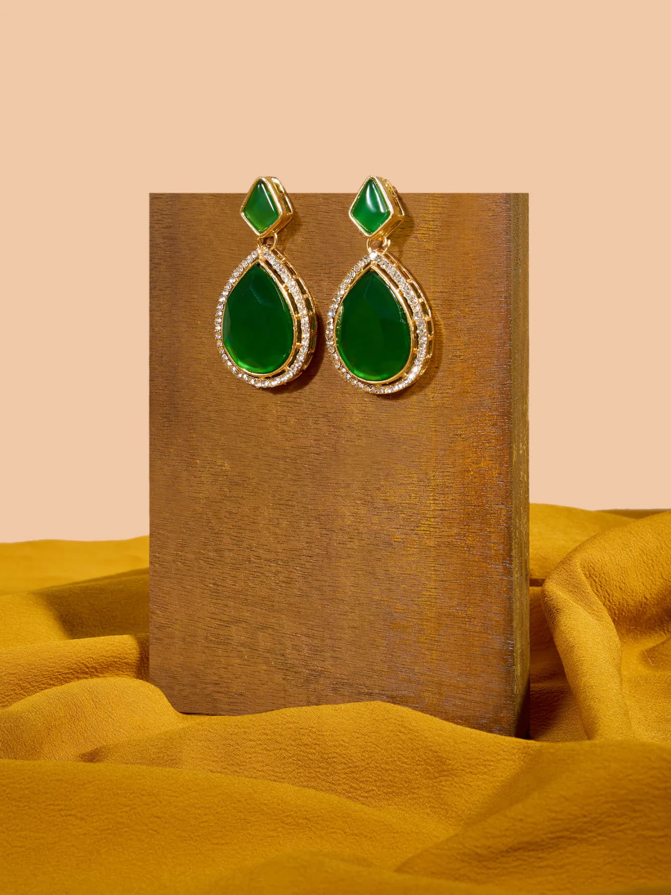 Women's Green Stone Austrian Diamonds Embellished Drop Earring