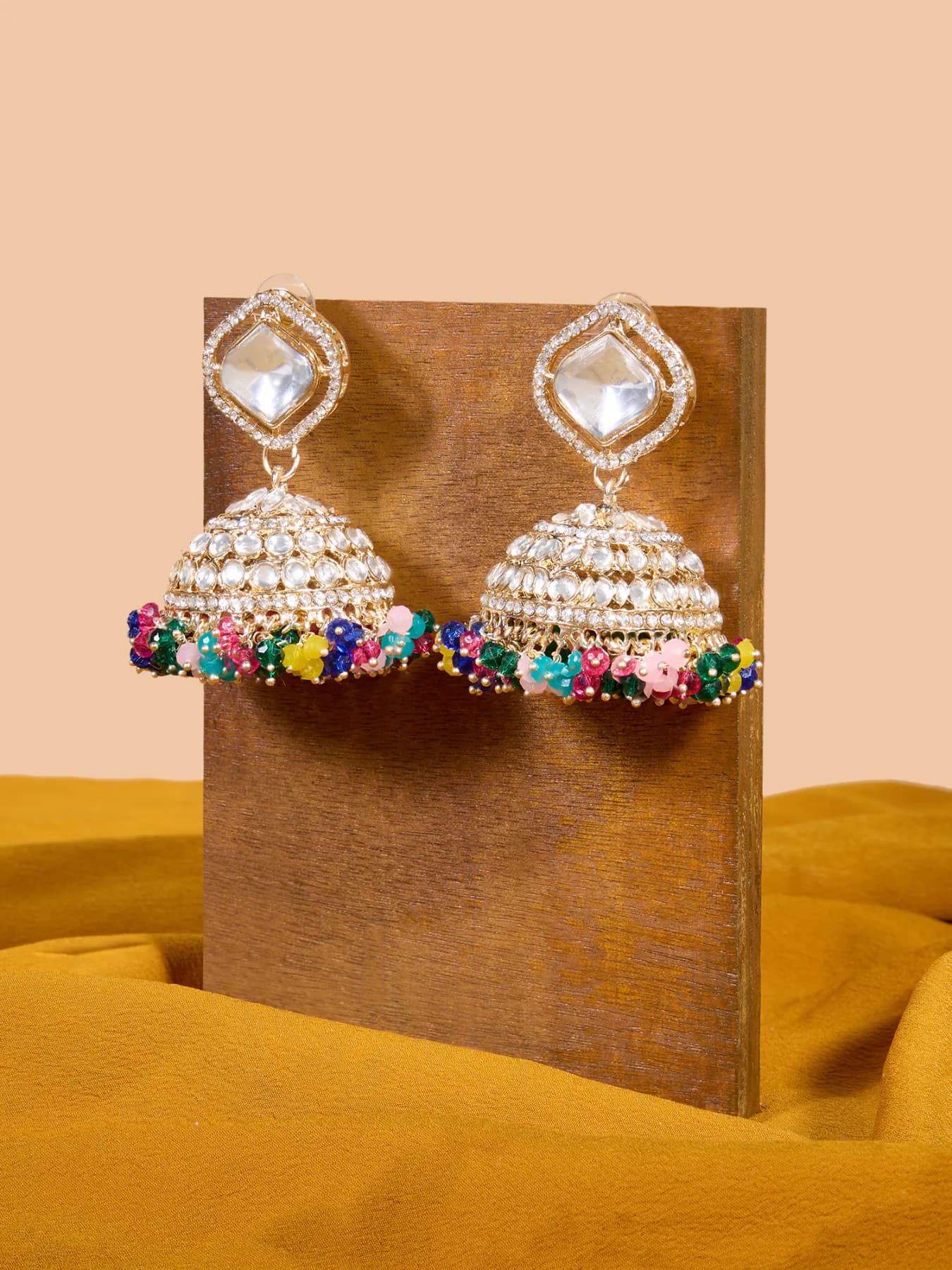 Women's Multicolor Cluster Beads Dazzling Austrian Diamonds Jhumki Earring