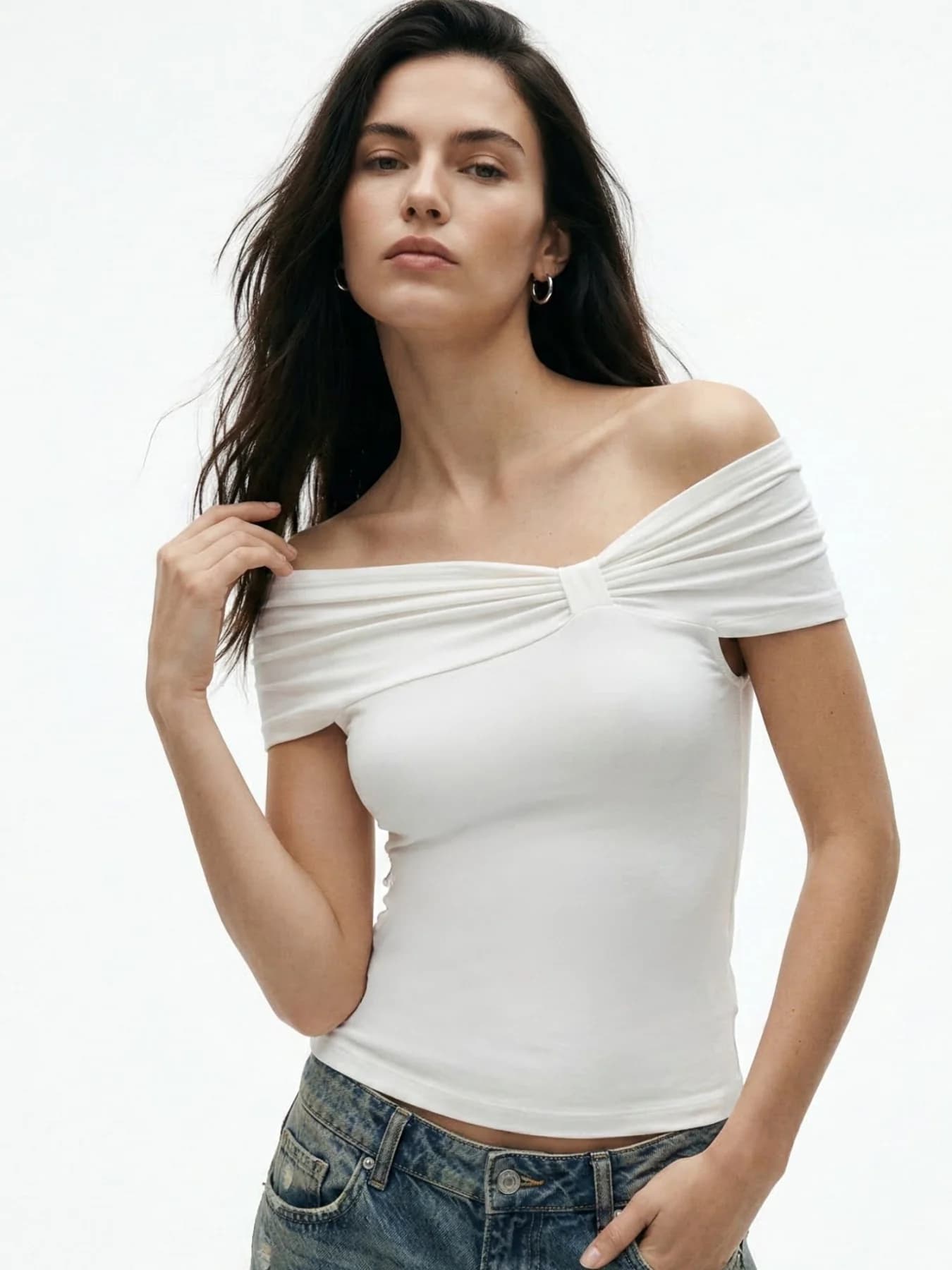 Women's White Casual Asymmetric Top