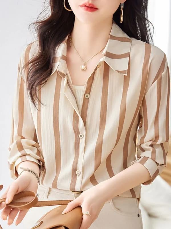 Women's Yellow Striped Button Down Shirt