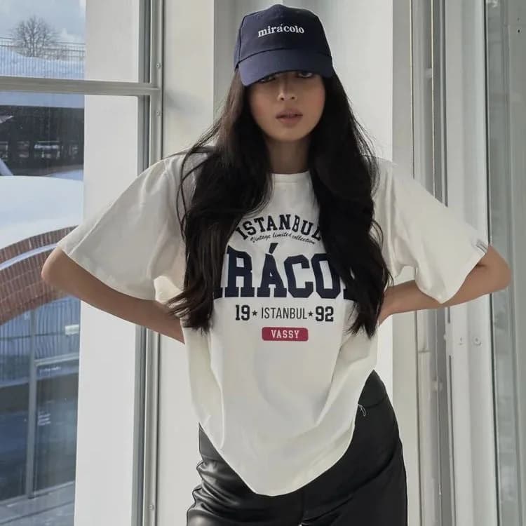 Women's White Graphic Printed Oversized Tshirt