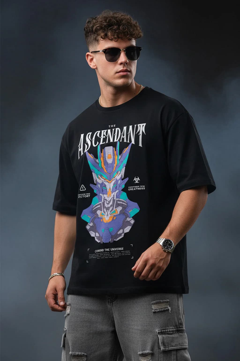 Men's Black Casual Oversized Fit Half Sleeves Printed Tshirt