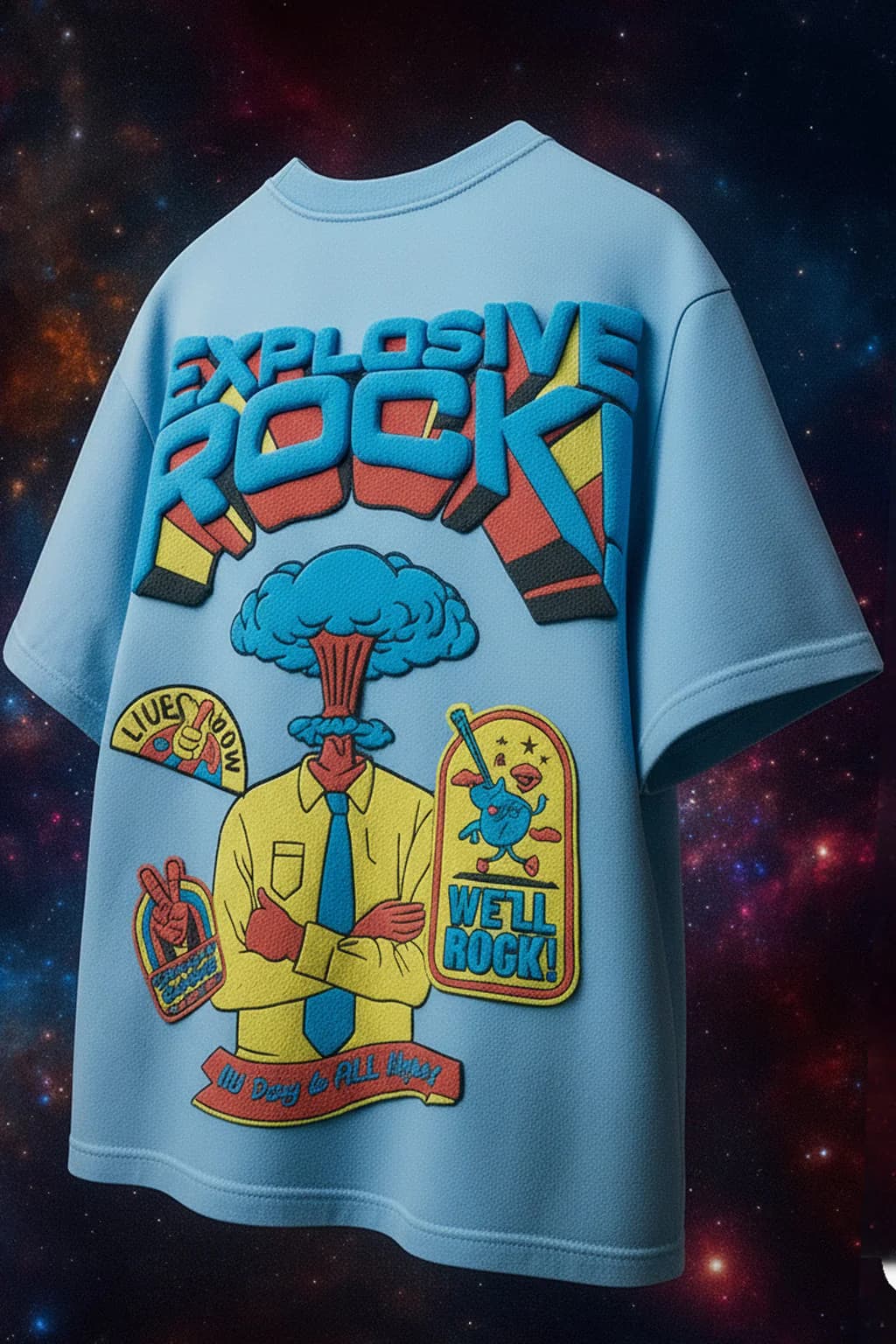 Men's Blue Casual Oversized Fit Half Sleeves Printed Tshirt