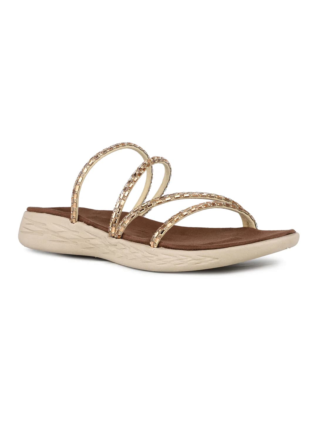 Women's Gold Traditional Round Toe Slip-Ons Sandals