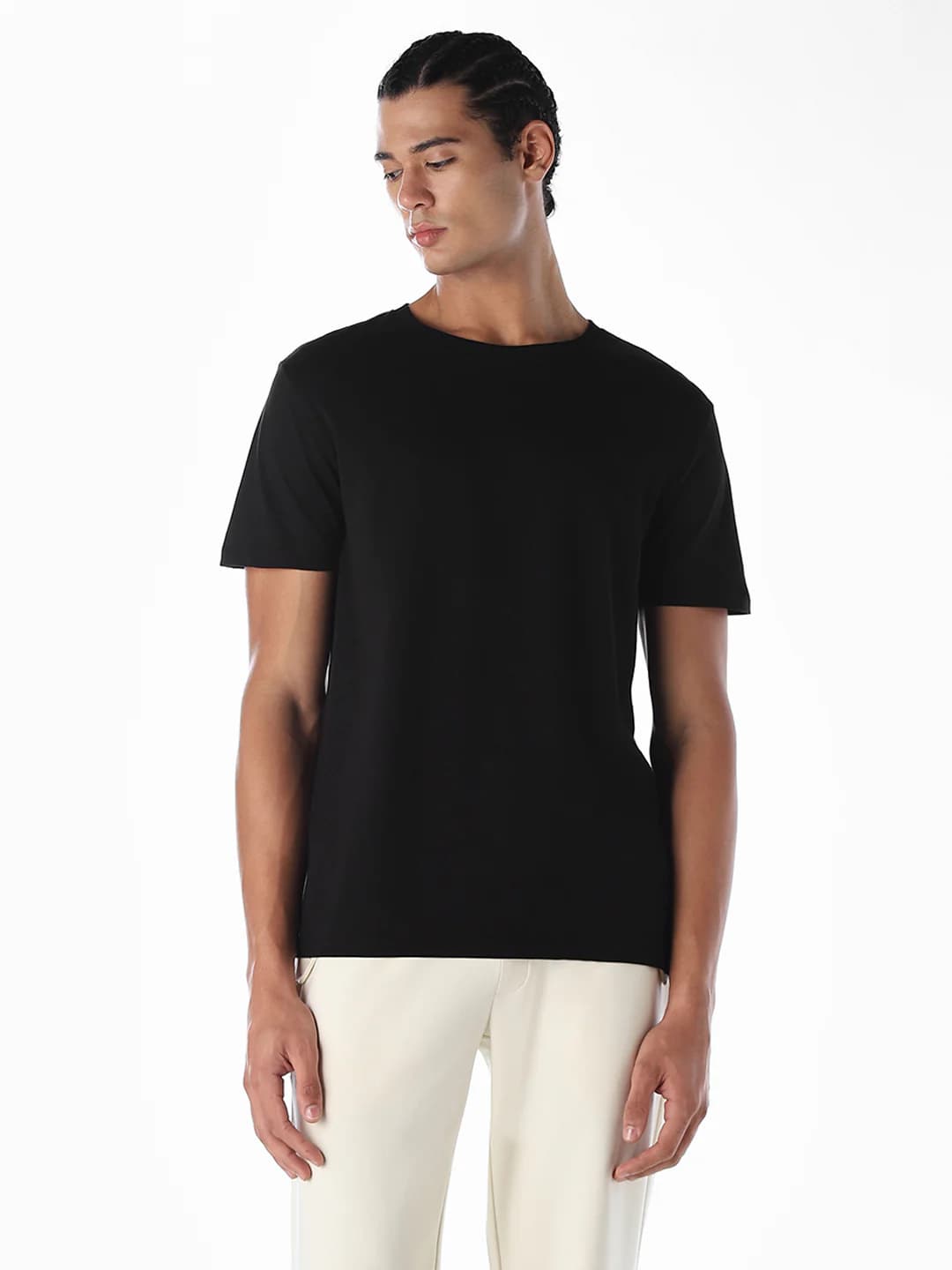 Men's Black Casual Regular Fit Half Sleeves Tshirt