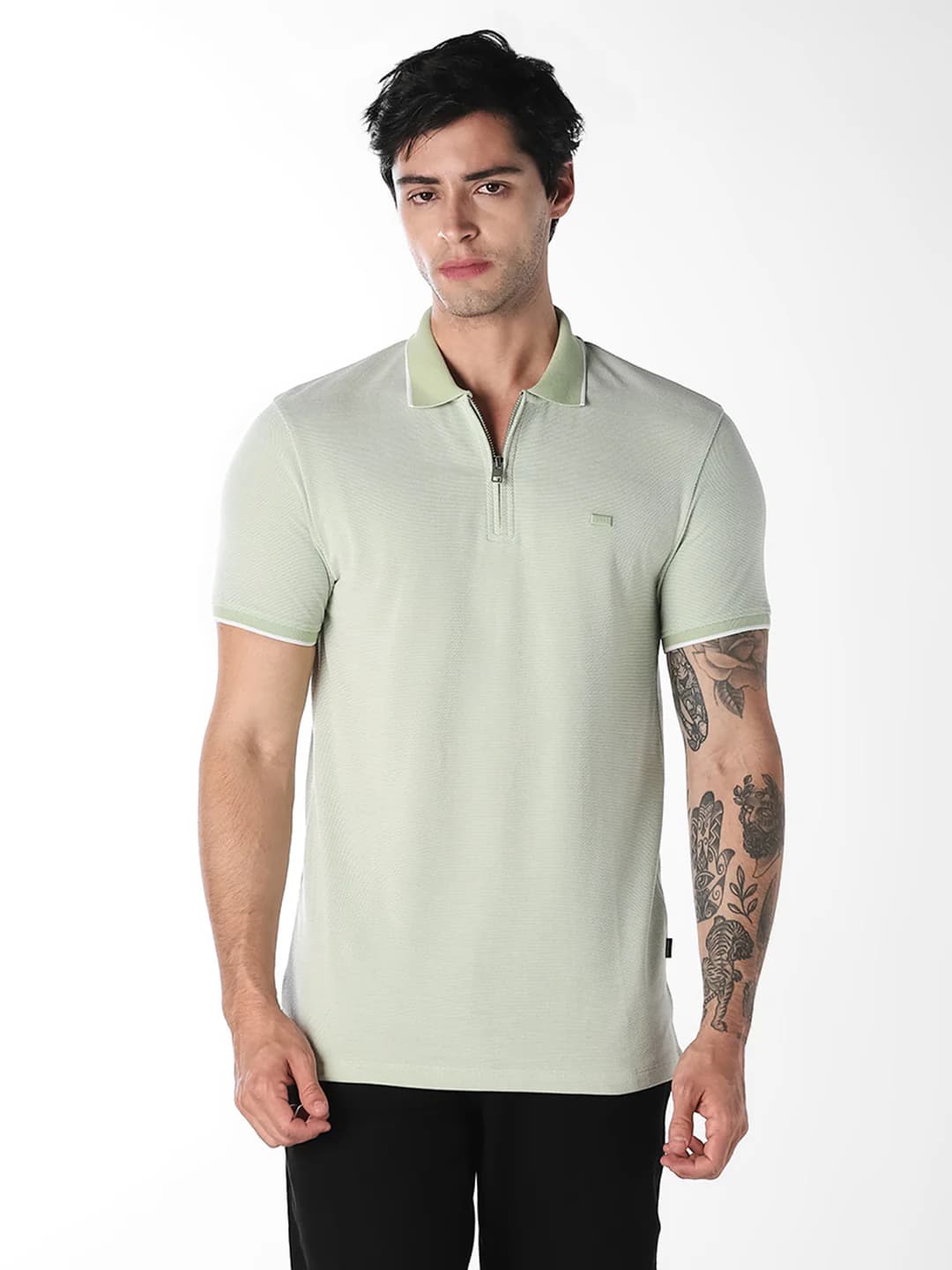 Men's Green Casual Regular Fit Half Sleeves Polo Tshirt