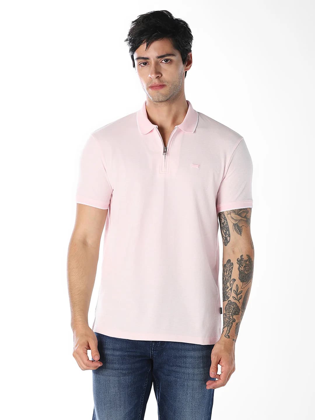 Men's Pink Casual Regular Fit Half Sleeves Polo Tshirt