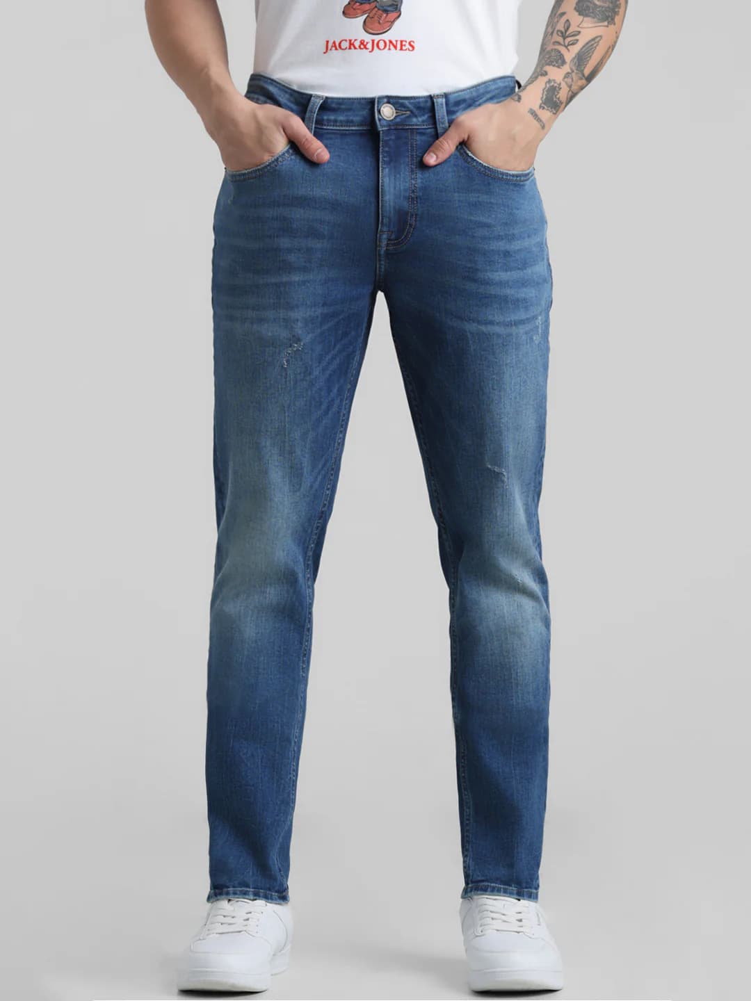 Men's Blue Casual Straight Fit Solid Low Rise Jeans
