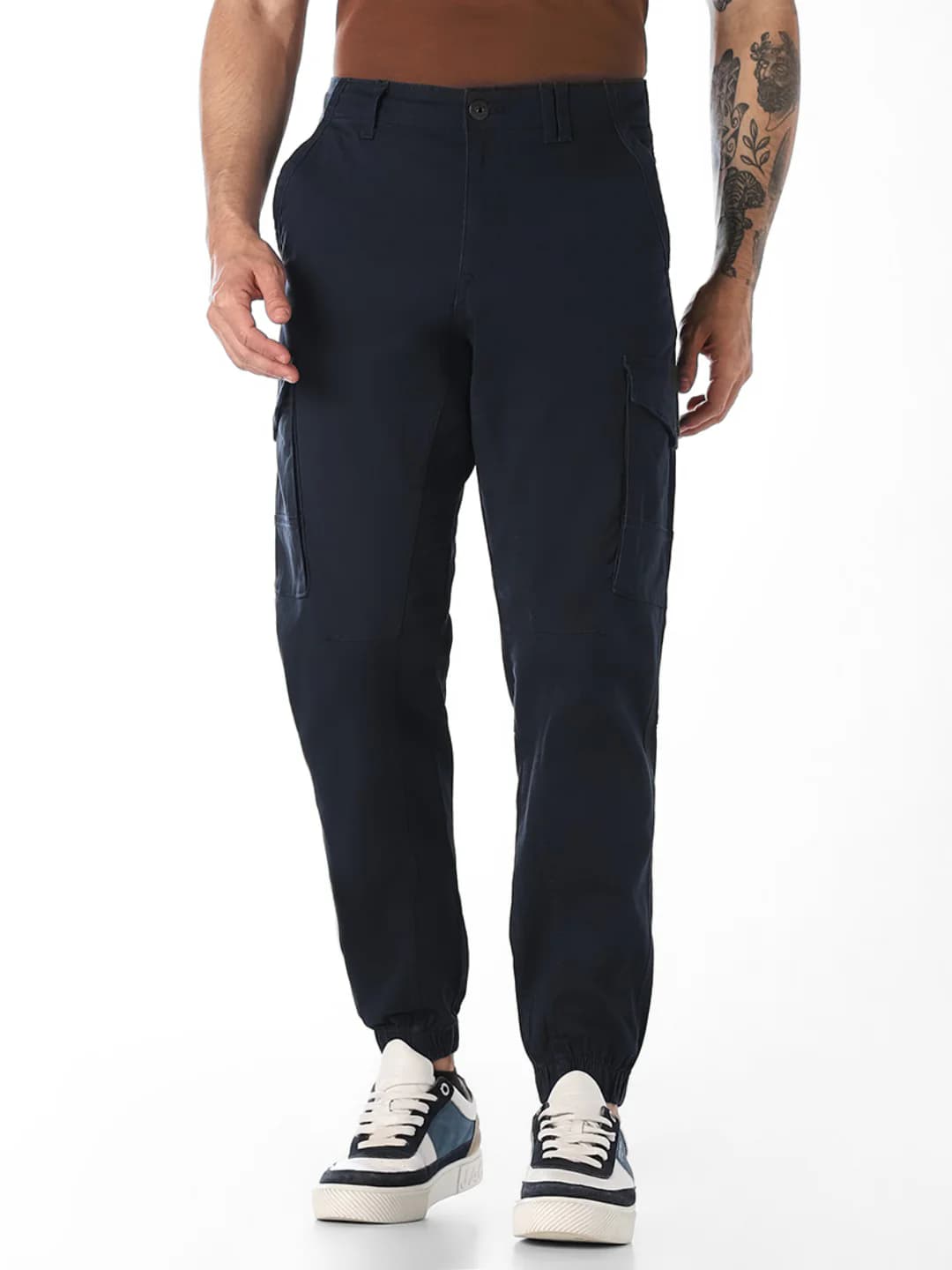 Men's Blue Casual Slim Fit Solid Low Rise Trouser