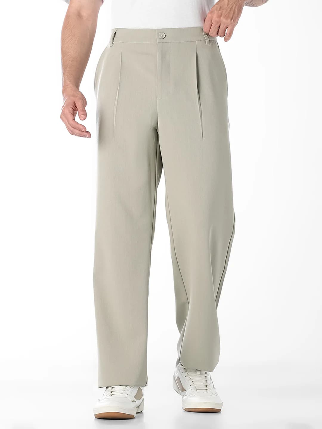 Men's Grey Formal Baggy Fit Solid Trouser