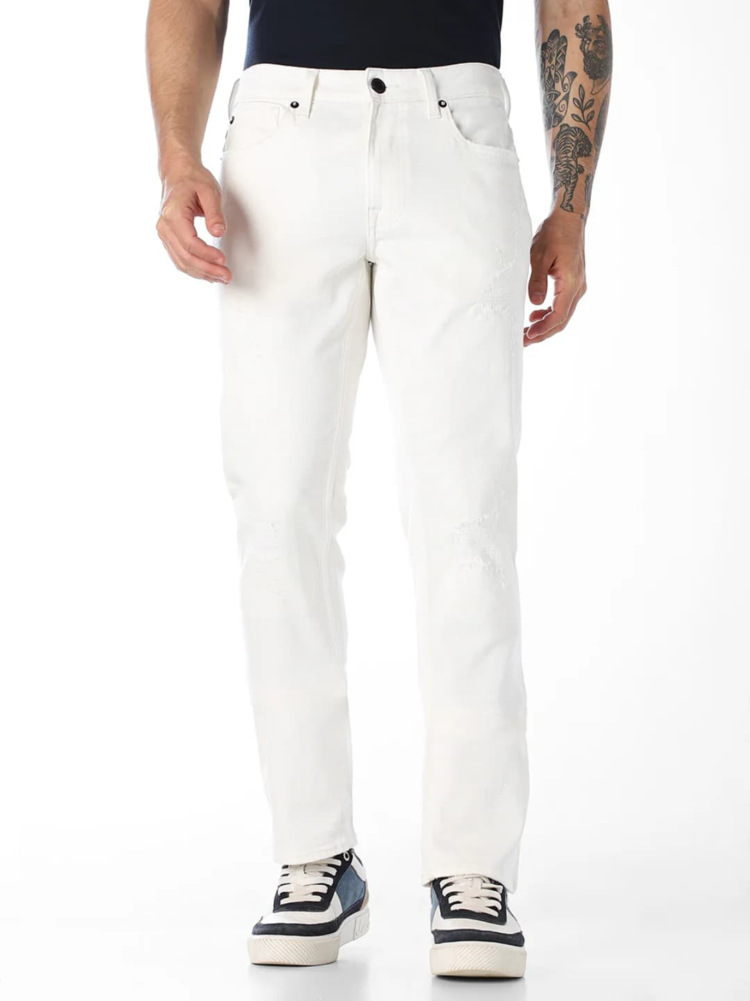 Men's White Casual Straight Fit Solid Low Rise Jeans