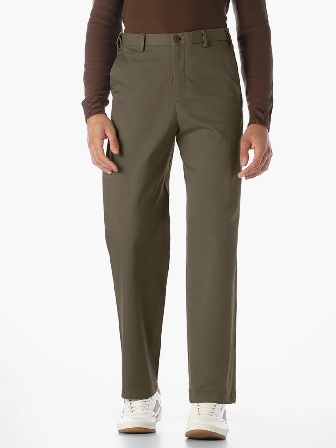 Men's Brown Formal Straight Fit Solid Low Rise Trouser