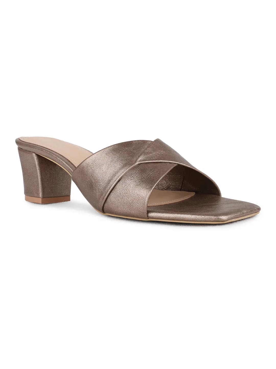 Women's Gold Casual Square Toe Solid Slip-Ons Sandals