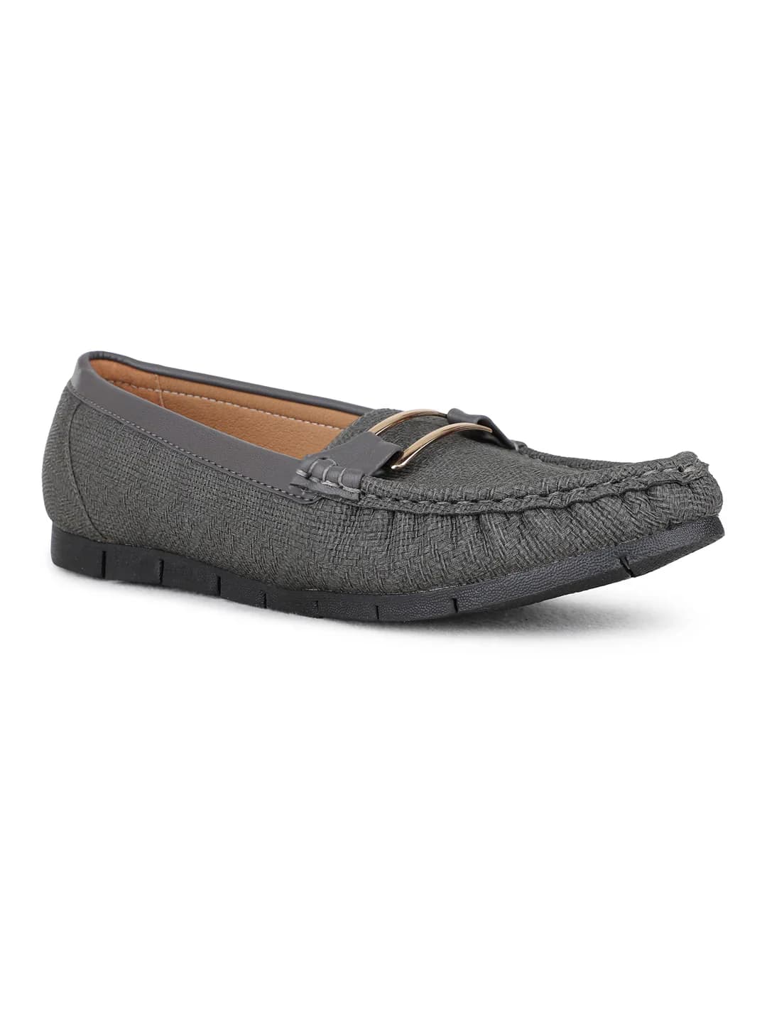 Women's Grey Casual Round Toe Solid Flat Loafers