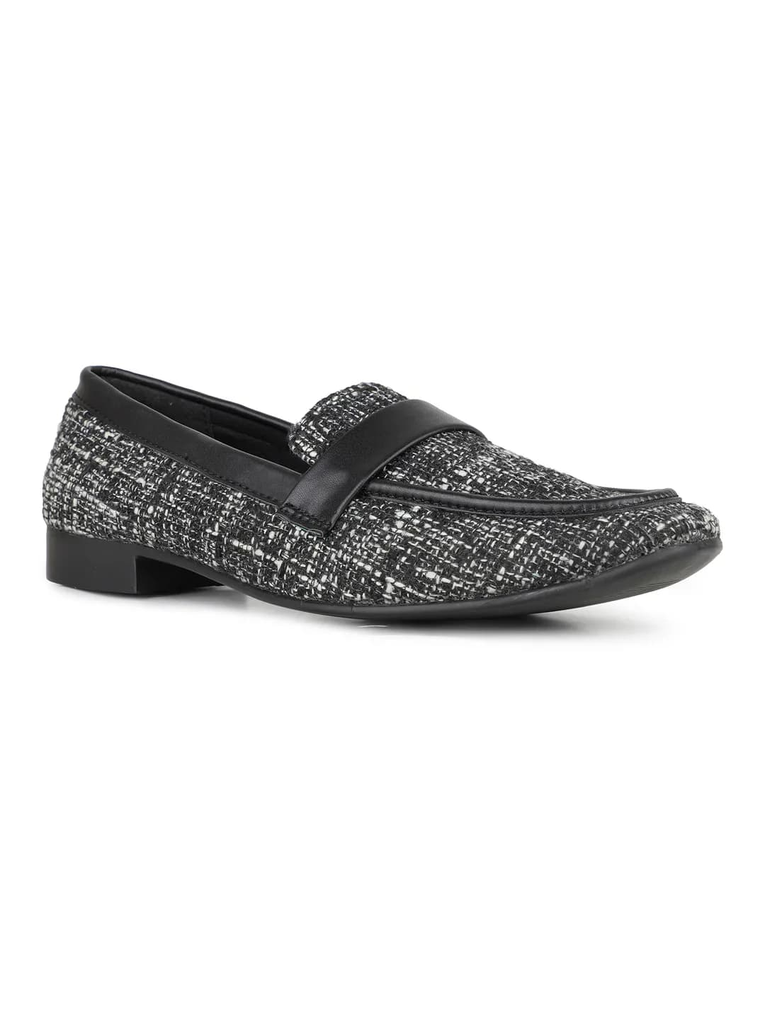 Women's Black Casual Round Toe Printed Flat Loafers