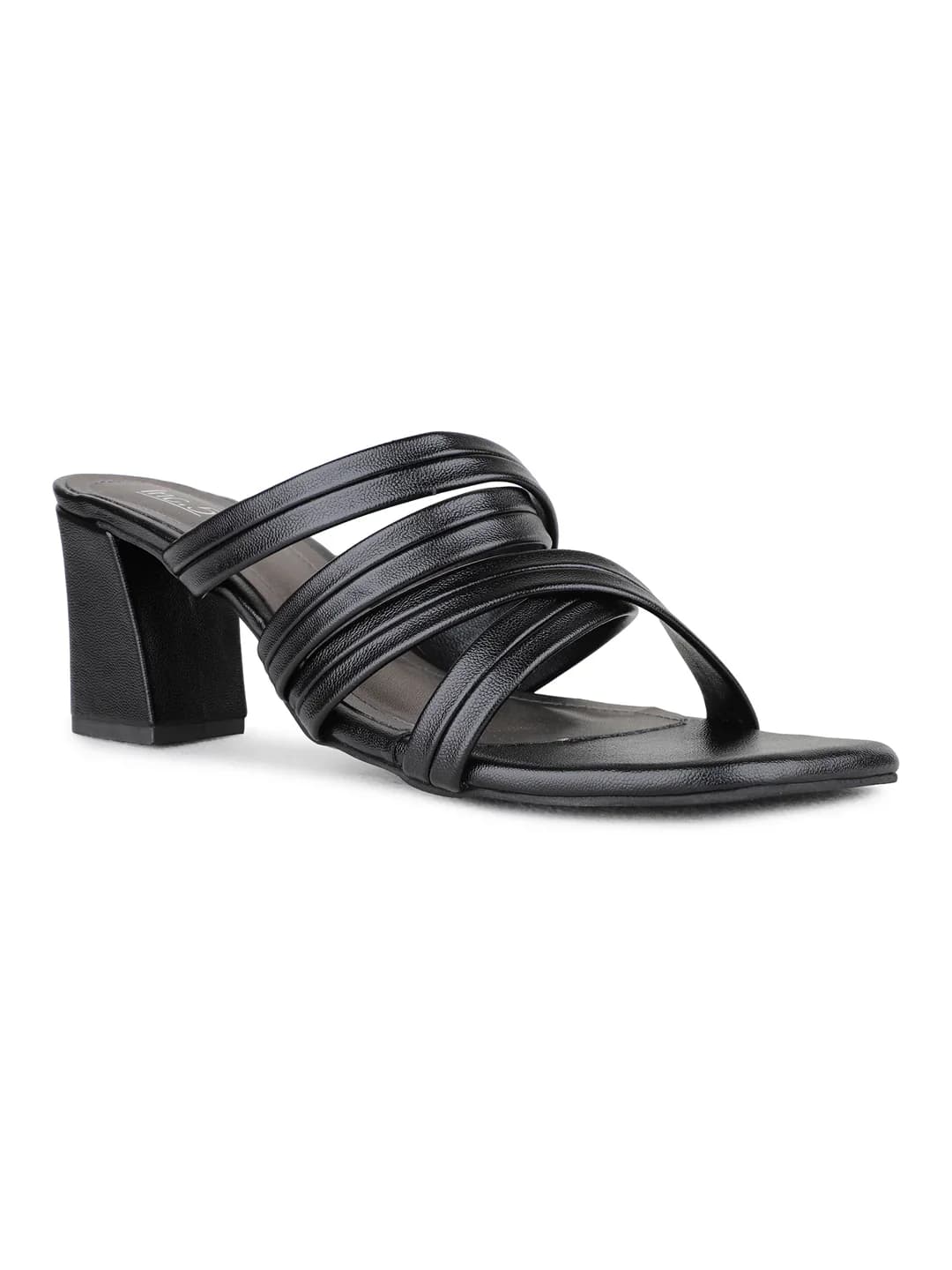 Women's Black Casual Square Toe Solid Slip-Ons Sandals
