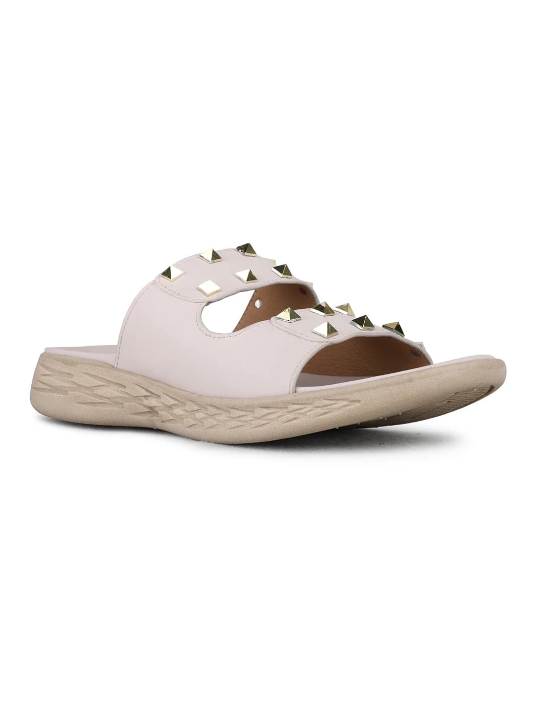 Women's Cream Casual Round Toe Solid Slip-Ons Sandals