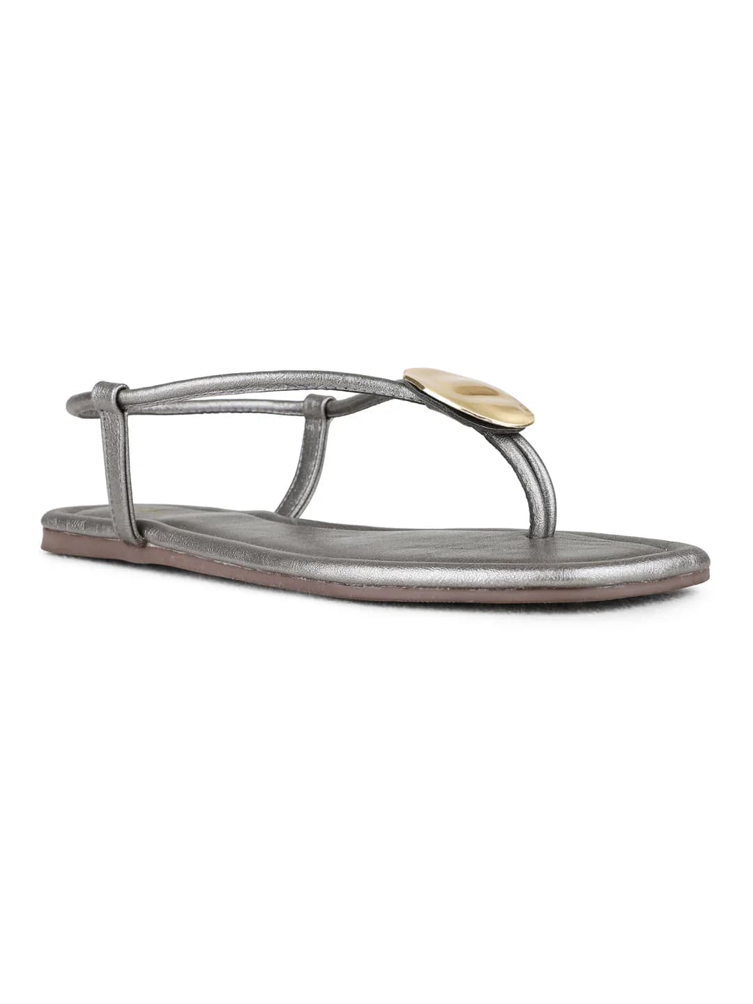 Women's Grey Casual Round Toe Solid Slingback Sandals