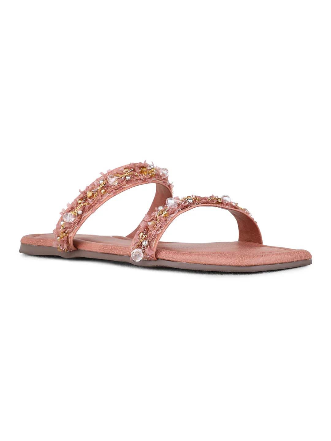 Women's Pink Casual Round Toe Printed Slip-Ons Sandals