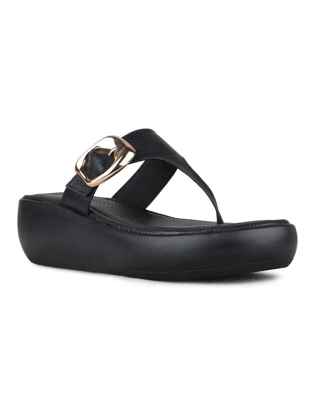 Women's Black Casual Round Toe Solid Wedges Sandals