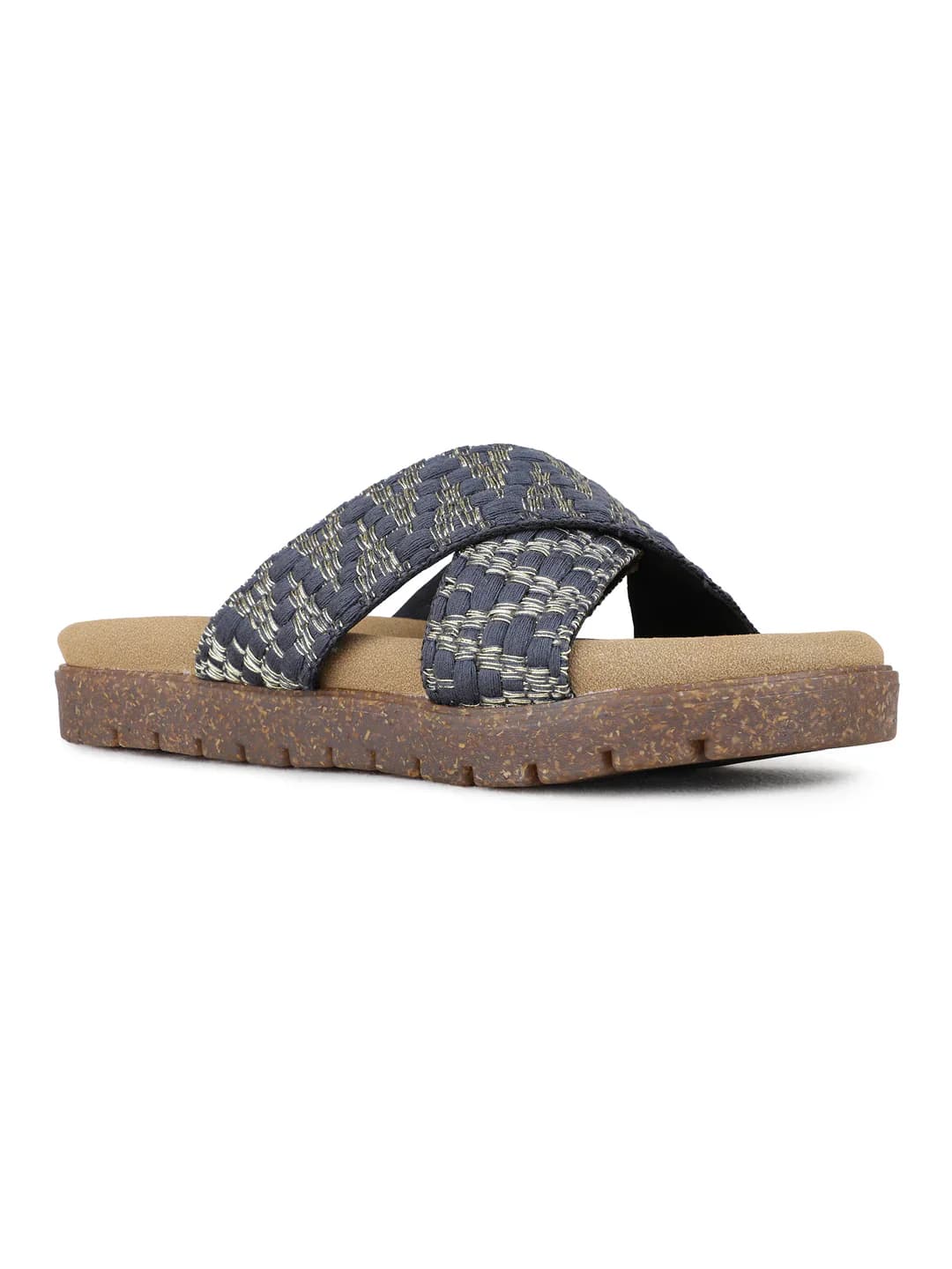 Women's Black Casual Round Toe Printed Slip-Ons Sandals