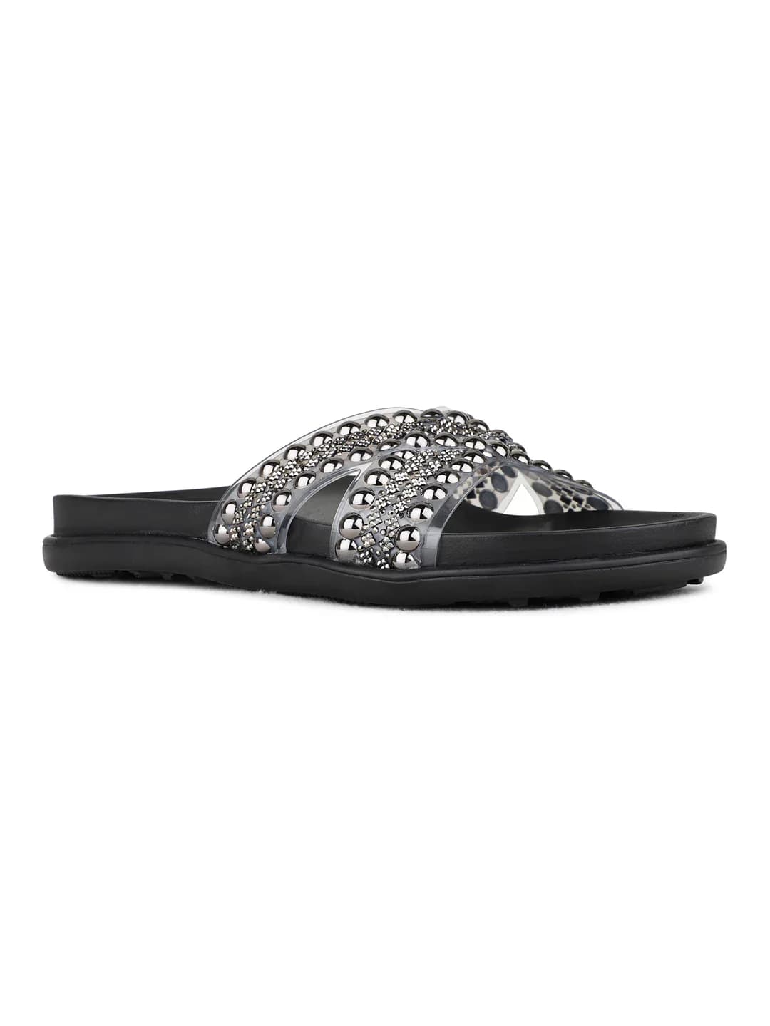 Women's Grey Casual Round Toe Printed Slip-Ons Sandals