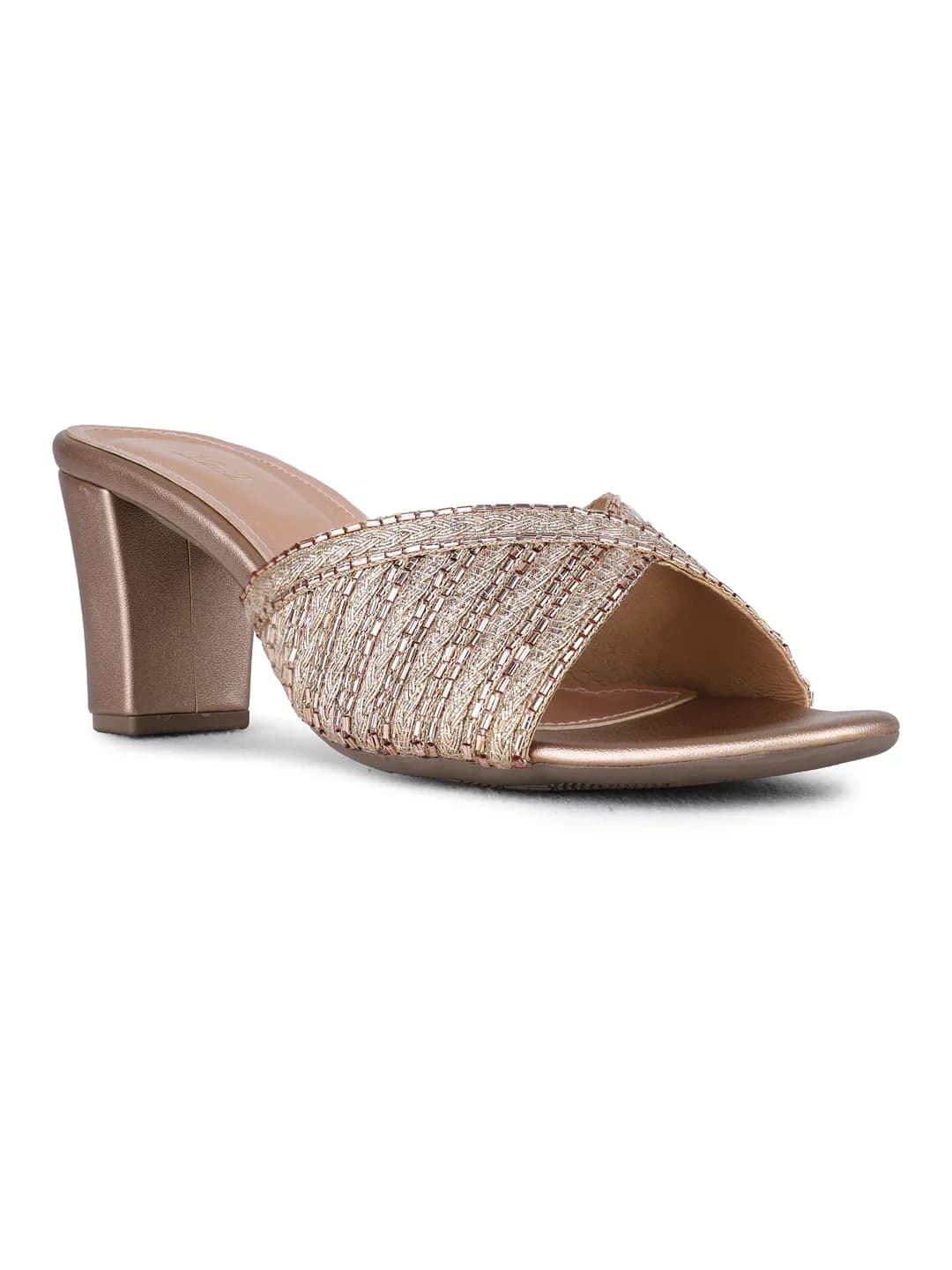 Women's Rose Gold Casual Round Toe Printed Slip-Ons Sandals