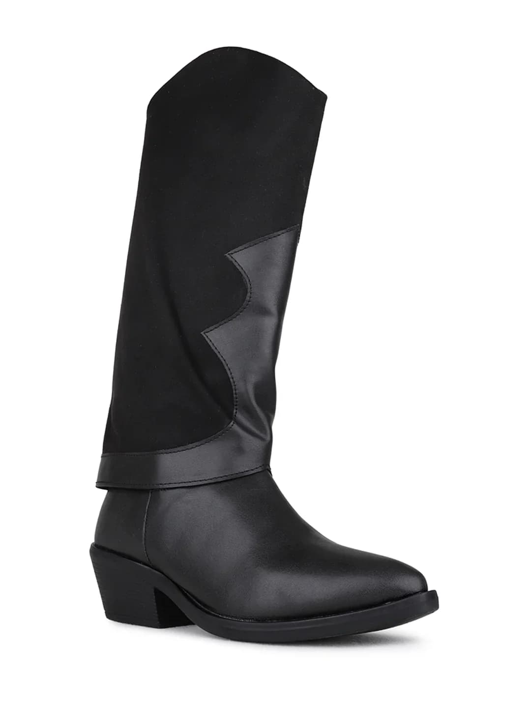 Women's Black Casual Pointy Toe Solid Ankle Boot