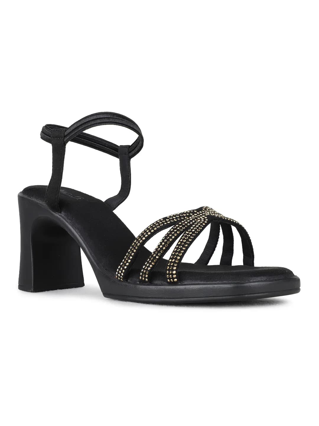 Women's Black Traditional Round Toe Printed Ankle Strap Sandals