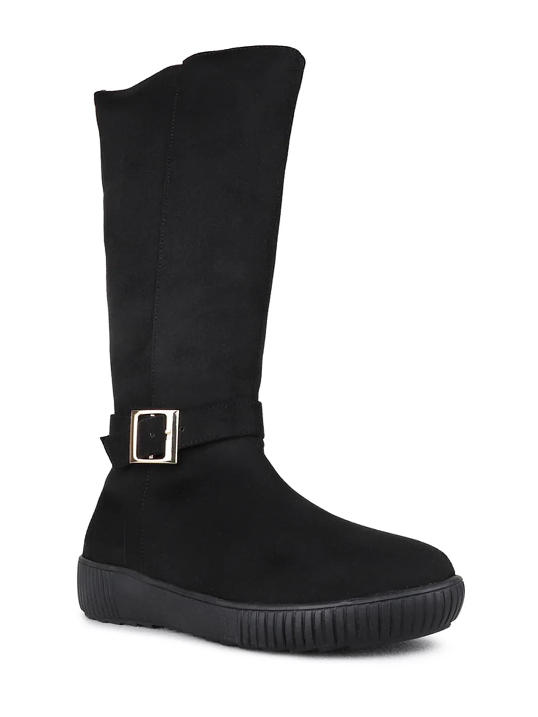Women's Black Casual Round Toe Solid Ankle Boot