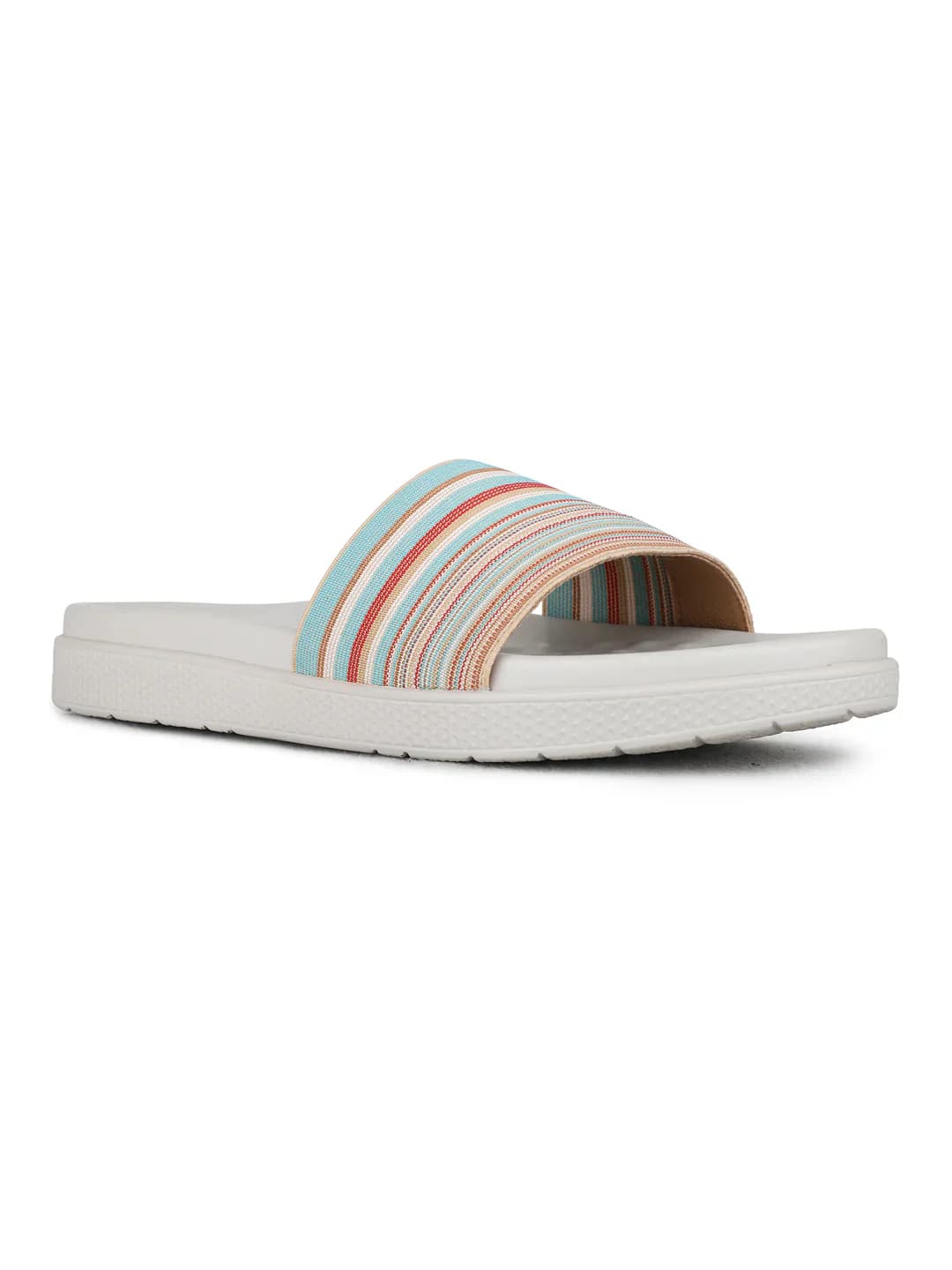 Women's Blue Casual Round Toe Solid Slides Sandals
