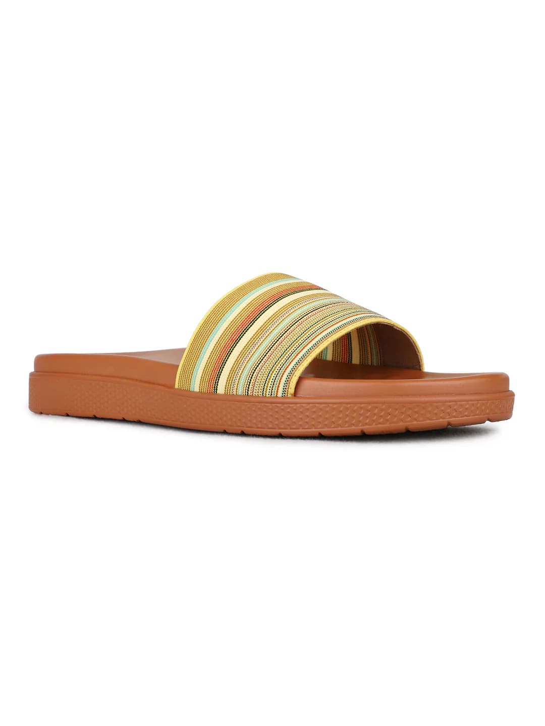 Women's Yellow Casual Round Toe Solid Slides Sandals