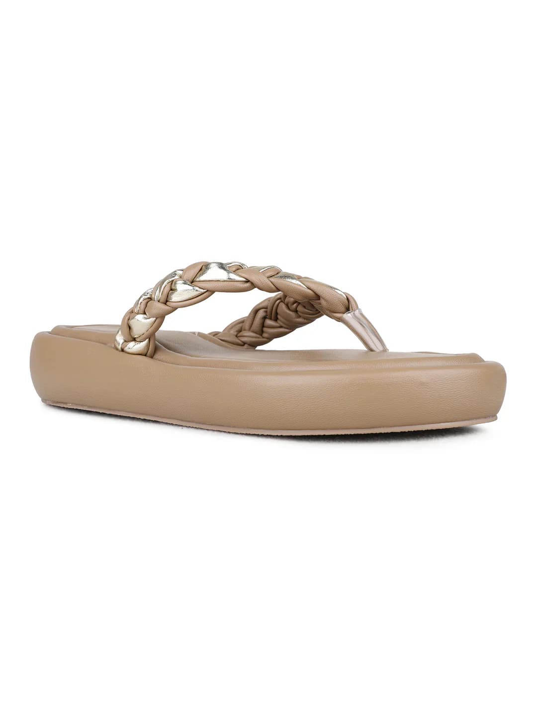 Women's Beige Casual Round Toe Solid Slip-Ons Sandals