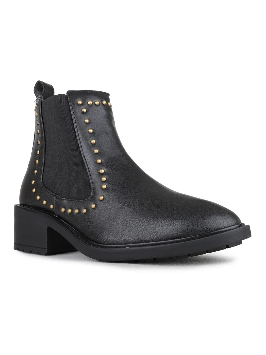 Women's Black Casual Round Toe Solid Ankle Boot