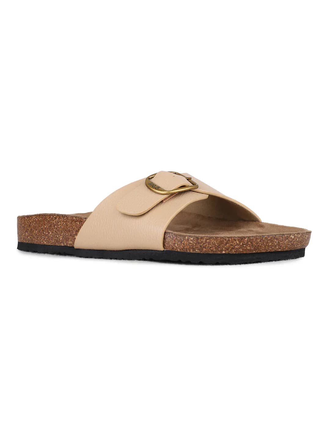Women's Beige Casual Round Toe Solid Slip-Ons Sandals