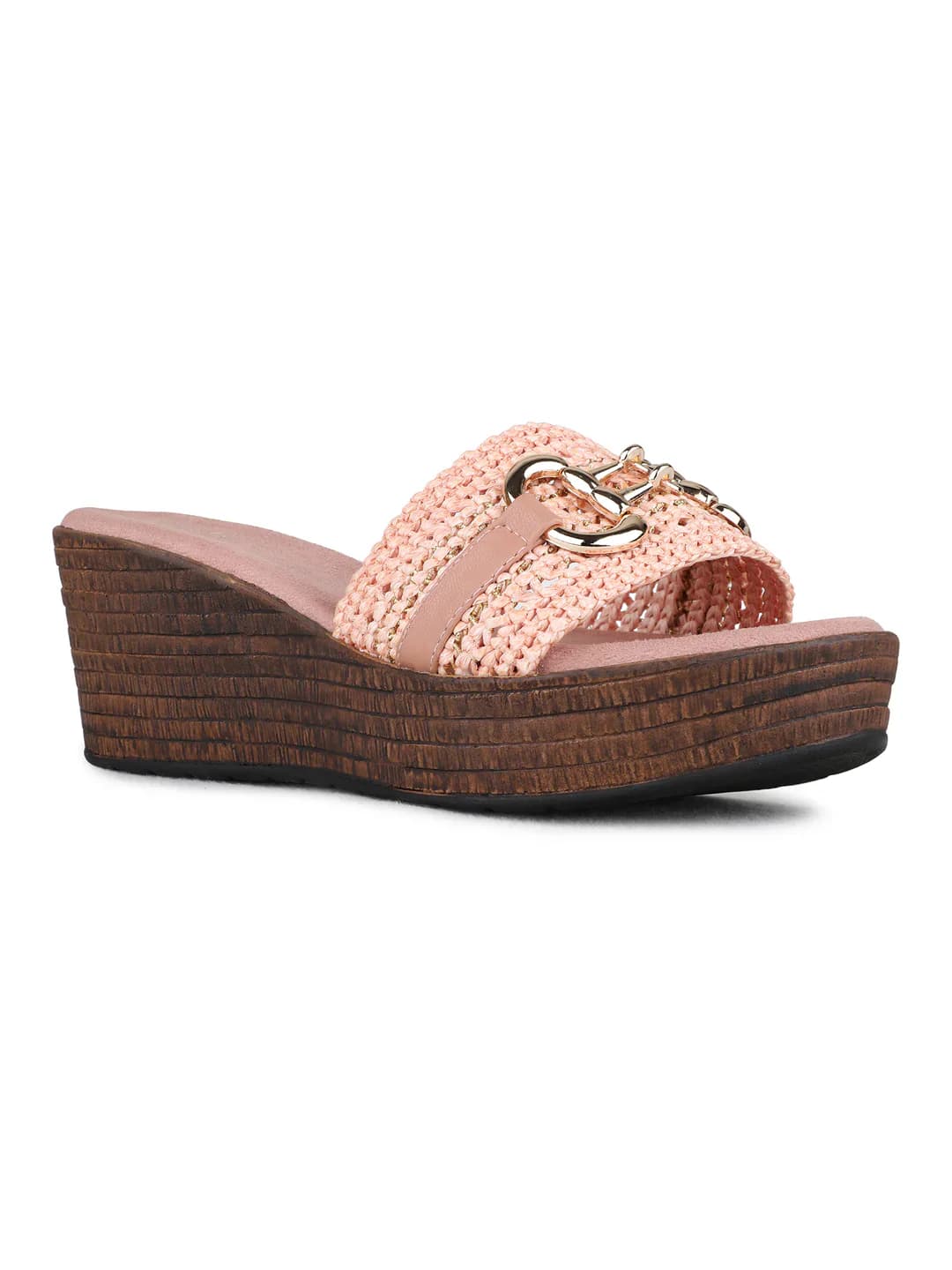 Women's Pink Traditional Round Toe Solid Wedges Sandals